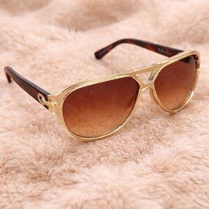 Christian Dior Aviator Sunglasses Gold Frame Brown Lenses Luxury Designer